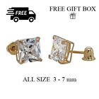14k Solid Yellow Gold Square Princess Cut Cz Birthstone Stud Earrings All Sizes