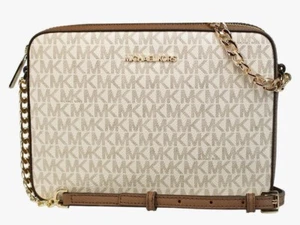 Bolso Bandolera Michael Kors Jet Set MK Signature Marrón Vainilla EW $378 - Imagen 1 de 12