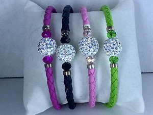 Österreichische Kristall geflochtene Ledermanschette in Sterlingsilber TGW 7,50 cts bezaubernd! - Bild 1 von 8