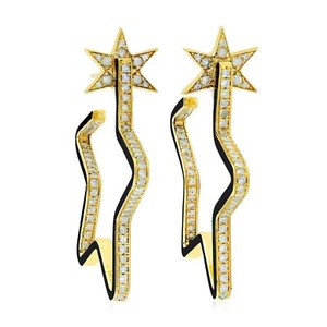 1.1ct Diamond Star Design Enamel Hoop Earrings 925 Starling Silver - Picture 1 of 5