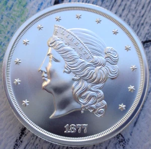2 oz. 1877 HALF UNION $50 J-1549 GILT coin tribute BU rounds .999 fine silver - Picture 1 of 5