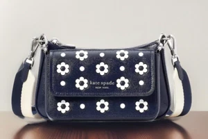 Auténtica Bandolera Kate Spade Doble Arriba Margarita Charol - Azul Marino Parisino Multi - Imagen 1 de 19