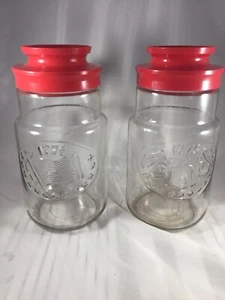 Anchor Hocking 1776 Liberty Bell & American Flag 13 Star Glass Jar Red Lid Plast - Picture 1 of 5