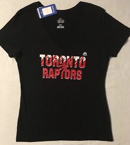 NWT Majestic NBA Toronto Raptors Women's V-Neck Tee Large T-Shirt 100% Cotton