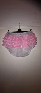 Pvc Sissy Dress Panties white pink RUFFLED FRILLY maid diaper nappy adult baby - Picture 1 of 1