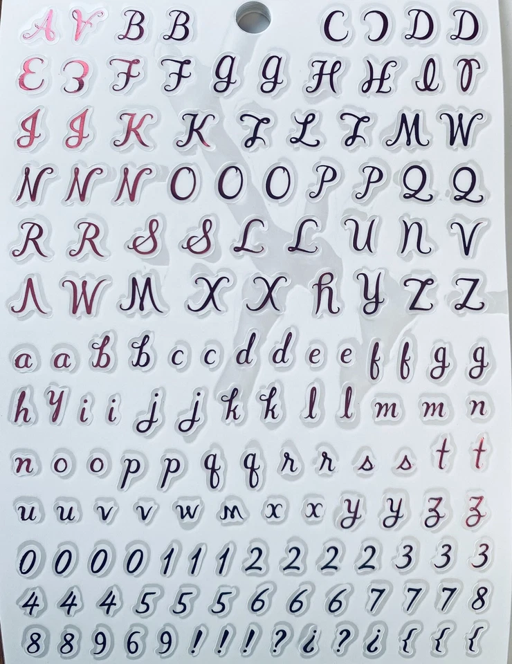 1/2” Pink Foiled Foil Script Numbers Letters Alphabet Scrapbook Craft Stickers - Image 1 of 1