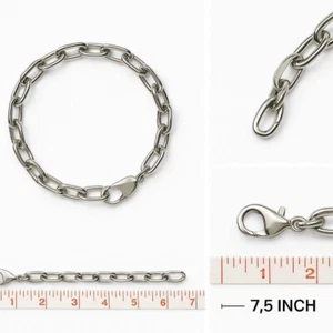 Massives silberfarbenes Kettenarmband 7,5" - ovale Glieder mit Karabinerverschluss 5 Stück - Bild 1 von 3
