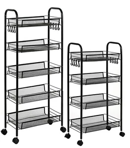 Metall schwarz rollbar freistehend 4 5 Ebenen Küche Aufbewahrung Organisieren Wagen Trolley - Bild 1 von 17