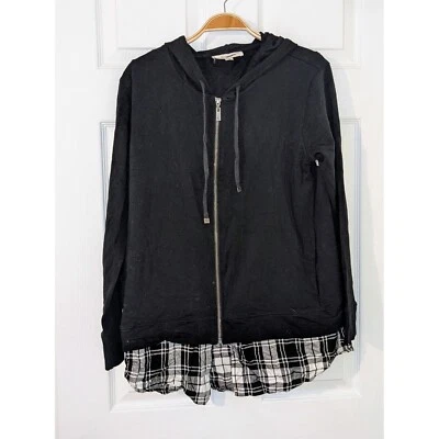 Sudadera con Capucha Two by Vince Camuto Cremallera Completa Cuadros Capas Negra Pequeña Nueva Sin Etiquetas Foto 1 de 4