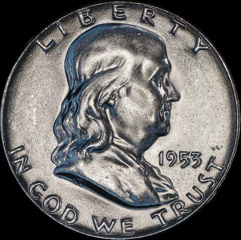 1953 Franklin Half Dollar Silver Brilliant UNC, Well Struck, FBL?, As Shown 757C Cover