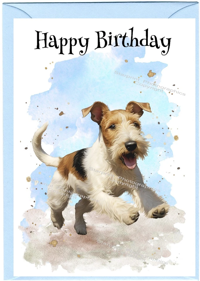 Wire Fox Terrier Dog (4"x 6") Birthday Card - blank inside - by Starprint - Image 1 of 1