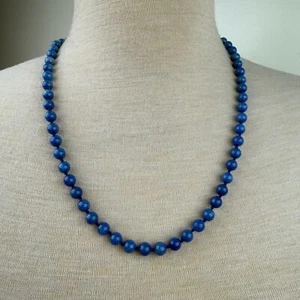 Blue Aventurine 7mm Bead Necklace Knotted Sterling Clasp 25.5" - Picture 1 of 9