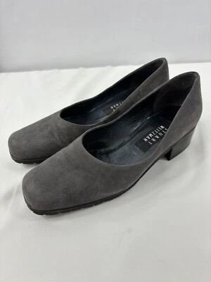 Туфли-лодочки на низком каблуке Stuart Weitzman темно-серые замшевые размер 8 квадратный носок низкий блочный каблук - Изображение 1 из 4