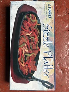 Piatto Sizzle in Ghisa Bistecca Sizzler Servizio Base in Legno Piatto Frizzante - Foto 1 di 2