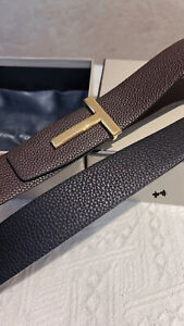 TOM FORD 40mm Men's Brown Leather T Buckle Reversible Belt