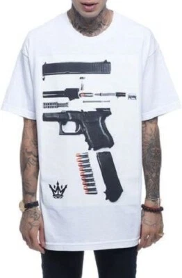 Camiseta tatuaje mafioso pistola blanca desmontada para hombre MTMM54002 Foto 1 de 3