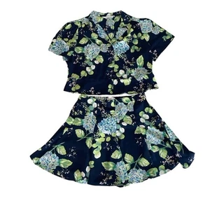 Conjunto de blusa y falda floral azul marino Lauren Conrad - Top XL - Falda mediana - Imagen 1 de 8