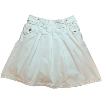 Esprit Women’s White Pleated A-Line Mini Skirt Lined Button Tab Waist Casual Y2K - Image 1 of 4