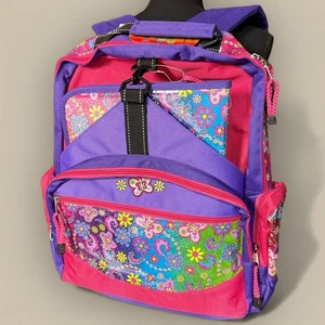 Vtg Pink Flowers Vinyl Bookbag Backpack Y2K Rainbow Binder School Bag Butterfly - Picture 1 of 2