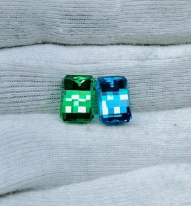 GIE Certified Natural Blue Green Zircon 22 Ct (2 Pcs) Fancy Cut Loose Gemstone - Picture 1 of 6