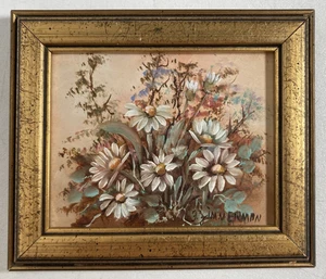Vintage Original Miniature Oil Painting Daisy Flowers Still Life Signed Framed - Picture 1 of 9