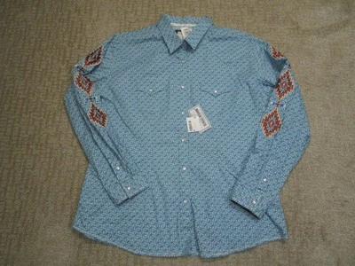 Panhandle Rough Stock Shirt Women XL Blue Aztec Western Pearl Snap Rodeo Cowboy - Image 1 of 4