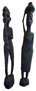 2 estatuillas africanas vintage talladas a mano en madera hechas en Kenia 14" de alto - Imagen 1 de 12