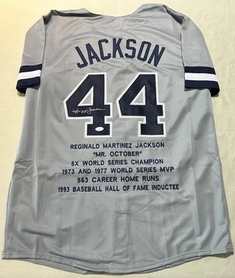 REGGIE JACKSON signed Custom Stats Jersey auto autograph certified size XL - Image 1 of 2