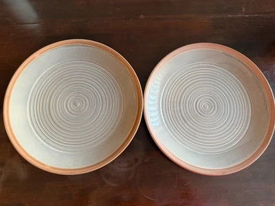 New Two Stoneware 11" Dinner Plates Pottery Blue-Gray Swirl-Circle - Image 1 of 4