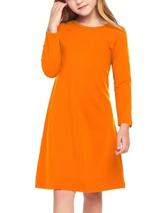 Orange Mädchen Langarm T-Shirt Kleid 10-11Y - Freizeit Einfarbig Tween - Bild 1 von 7