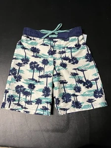 New Cat & Jack Boys Swim Trunks Small 6/7  Palm Trees - Picture 1 of 9