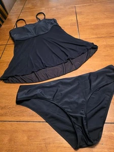 LADIES SIZE 0X/14 BLACK SWIMSUIT 2 PC TANKINI SHEER - Picture 1 of 8