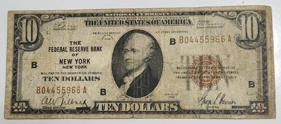 U.S.A. 🇺🇸 TEN DOLLARS BANKNOTE 1929 (FEDERAL RESERVE BANK OF NEW YORK / TORN) - Image 1 of 3