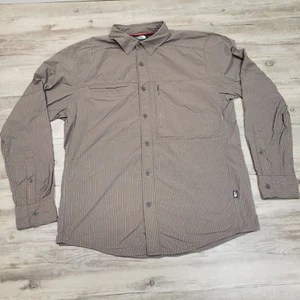 The North Face Shirt Mens M Nylon Brown Stripe Vented Long Sleeve AJDY Hiking - Picture 1 of 11