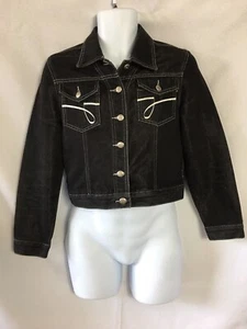 Vtg 90s Johnny Blaze Flame Black Denim Small Jean Jacket LS Trucker Mens - Picture 1 of 9