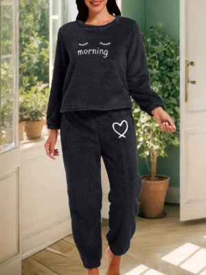Damen Schlafanzug Pyjama Winter Fleece Kuschelig Flauschig Warm Weich Frauen Set - Bild 1 von 4