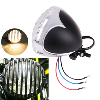 Chrome Motorcycle Headlight Finned Grill For Harley Chopper Bobber Cafe Racer - Image 1 of 4