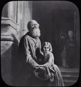 Glass Magic Lantern Slide THE BLIND BEGGAR C1900 ART DRAWING - Photo 1 sur 2