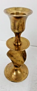 Vintage massiver Messing konischer Kerzenhalter 5" hoch mit breitem gedrehtem Bandstiel - Bild 1 von 8