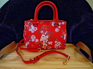 BOLSO DE MANO MICHAEL KORS KELLEN SANGRIA ROJO FLORAL 35H7GSOSOR NUEVO - Imagen 1 de 10