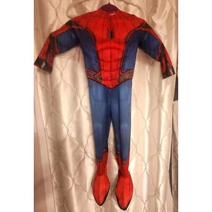SPIDERMAN KIDS COSTUME SIZE LARGE 10/12 Muscle Jumpsuit Hood Halloween Cosplay - Picture 1 of 10