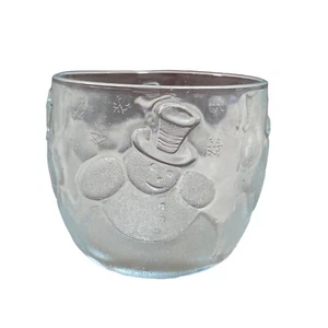 "Votive Holder muñeco de nieve esmerilado en relieve vela de vidrio transparente invierno 3,5 x 3,5" - Imagen 1 de 5