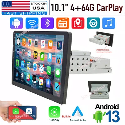 4G+64G 10'' Single 1 DIN Apple Carplay Android 13 Car Stereo Radio GPS Navi WIFI - Image 1 of 4