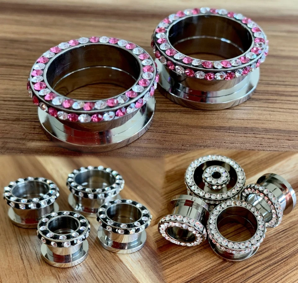 PAIR Internally Threaded Gem Rim/Side Tunnels Plugs 2g,0g,00g,1/2,9/16,5/8,3/4" - Image 1 of 1