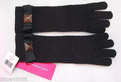 Novo com etiquetas Kate Spade Black Tech Friendly Stud Black Bow Knit luvas longas PSRU1308 caixa - Imagem 1 de 4
