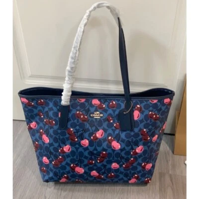 Bolso de Mano City Firma Lona Estampado Cereza Denim Multi CY691 Outlet NUEVO Foto 1 de 4