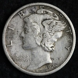 1920-S Mercury Silver Dime AU E282 T - Picture 1 of 2