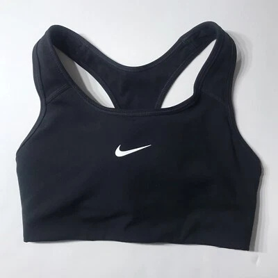 Nike Dri-Fit Women's XS Black White Swoosh Logo Athletic Racerback Sports Bra - Image 1 of 4
