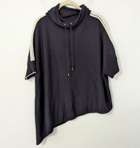 St. John Turtleneck Asymmetrical Short Sleeve Sweater Wool Cashmere Blue Large L - Picture 1 of 10