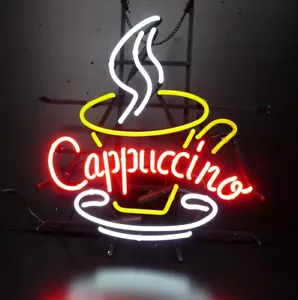 Cappuccino Coffee Neon Sign Light Cafe Store Wall Decor Real Glass Tube 19"x17" - Picture 1 of 1
